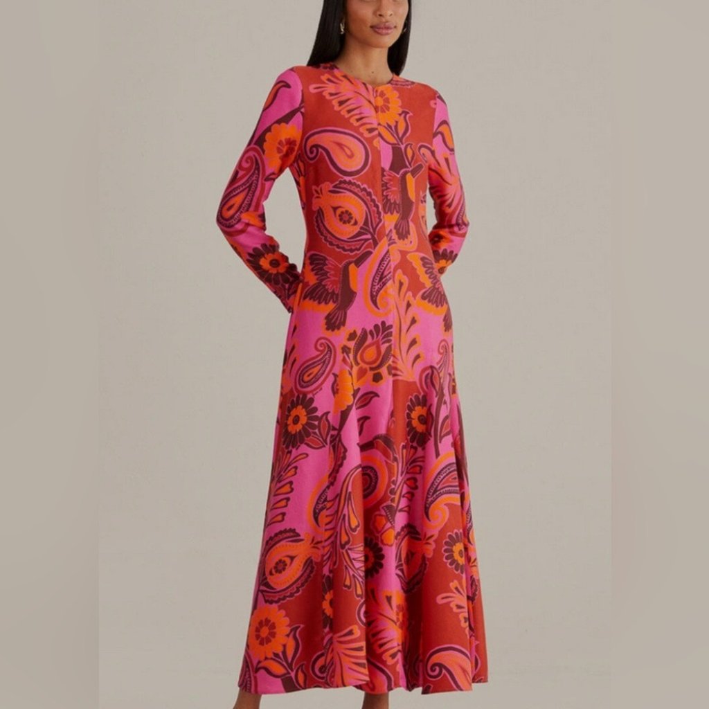 Farm Rio: Pink Bold Floral Long Sleeve Maxi Dress